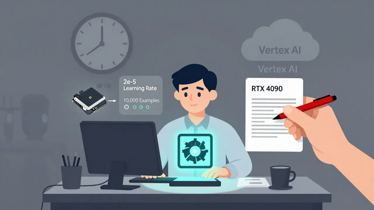 Engineer fine-tuning a model on a single GPU with expert-reviewed data and low learning rate
