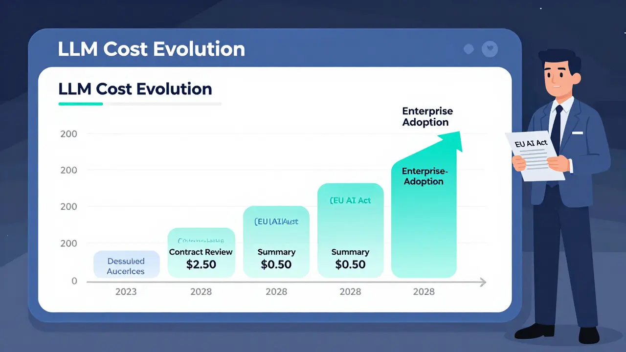 A timeline showing the shift from token-based pricing to outcome-based task pricing with regulatory oversight.