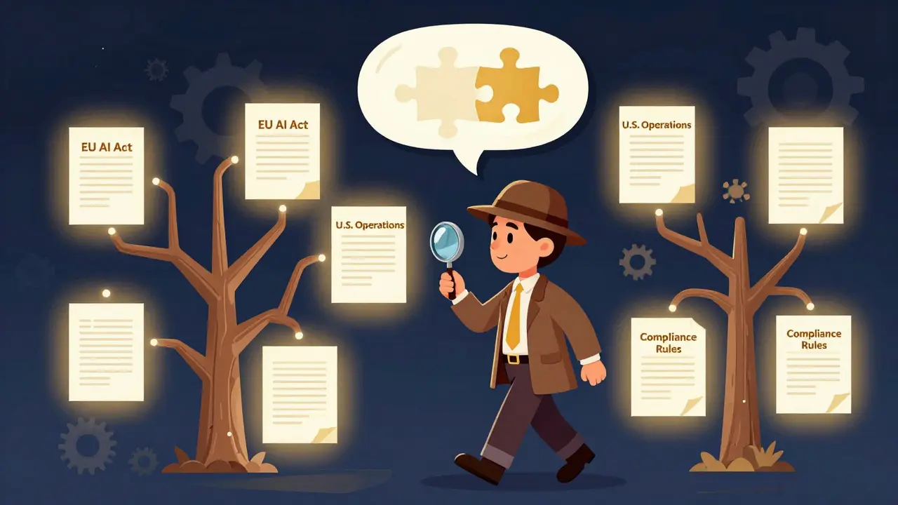 Recursive retrieval system mapping multi-document connections to solve complex regulatory questions.