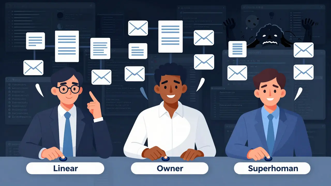 Three users successfully using opinionated AI tools with auto-completed workflows.