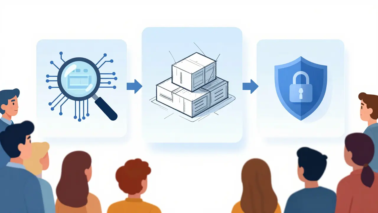 Conceptual illustration showing three training pillars: auditing, refining, and security