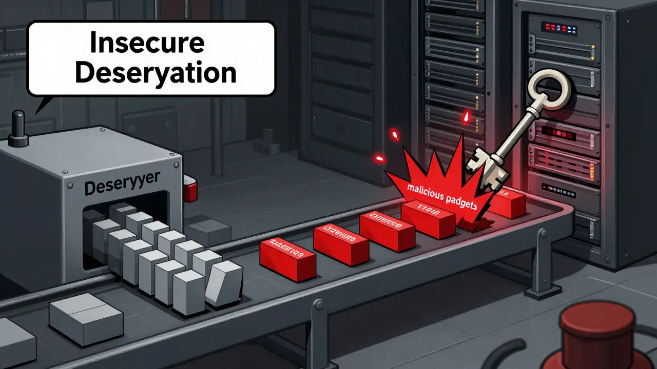 A machine transforming binary blocks into a red skeletal key to attack a server