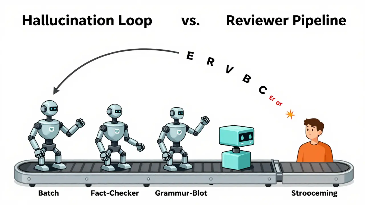 Comparison of a multi-stage verification pipeline for batch AI versus a direct, unfiltered AI stream.