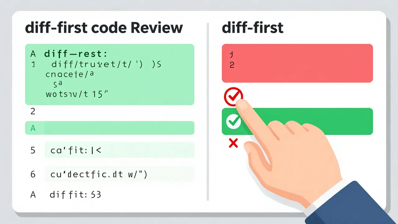 Detailed view of a developer reviewing AI code changes line-by-line using a diff-first workflow.