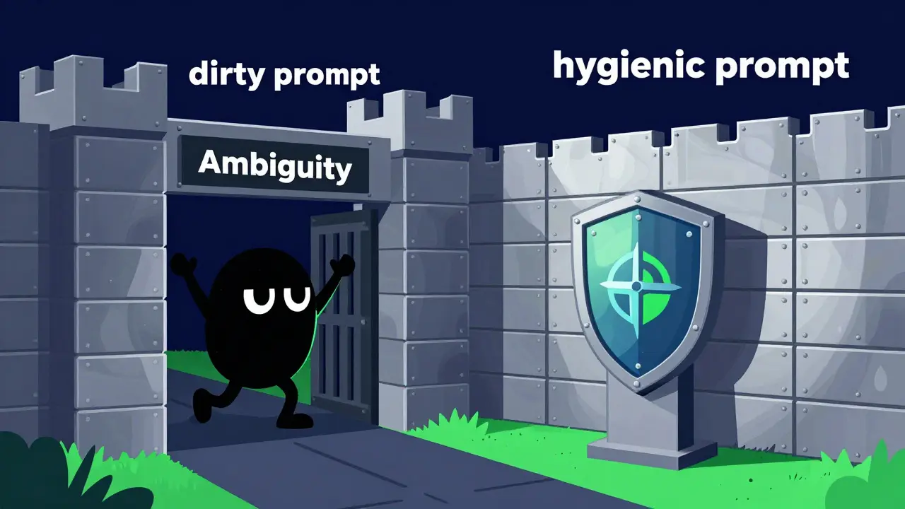 Digital fortress showing a secure prompt acting as a reinforced wall against cyber attacks.