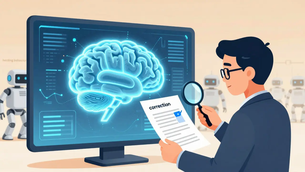 Human expert reviewing an AI-generated financial report to ensure accuracy and prevent errors.