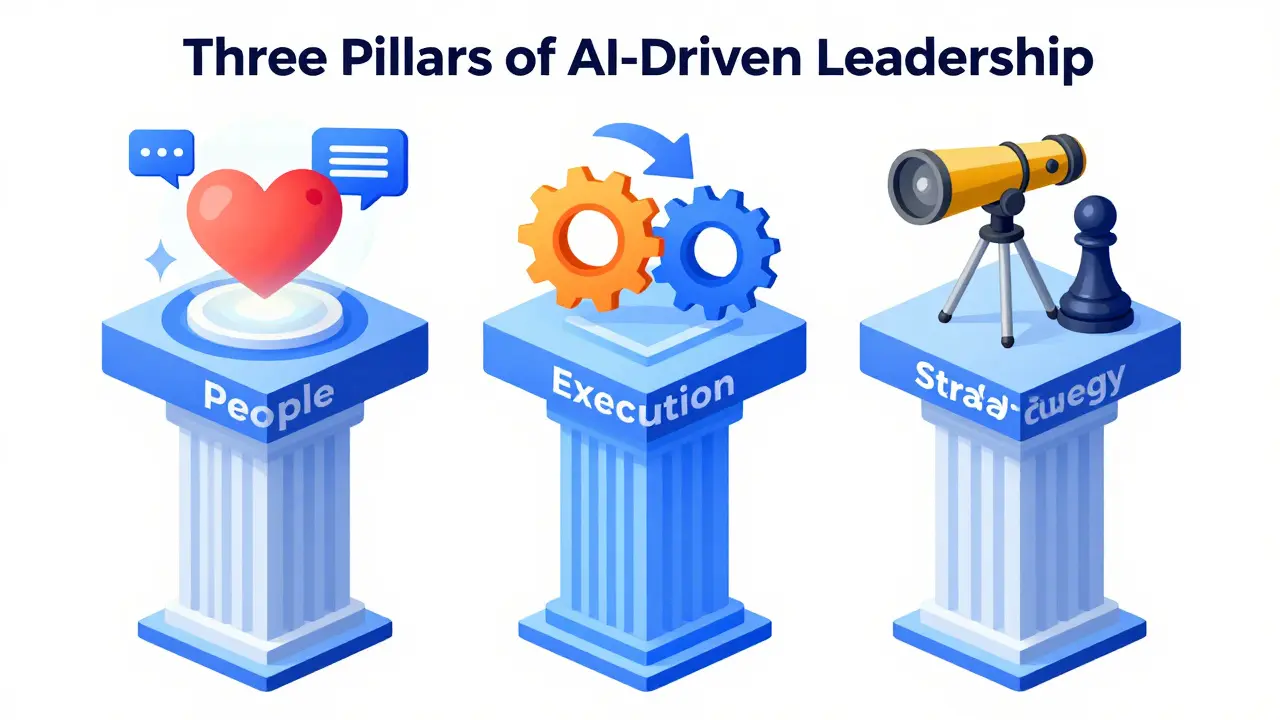 Three pillars labeled People, Execution, and Strategy supporting a platform of organizational success.