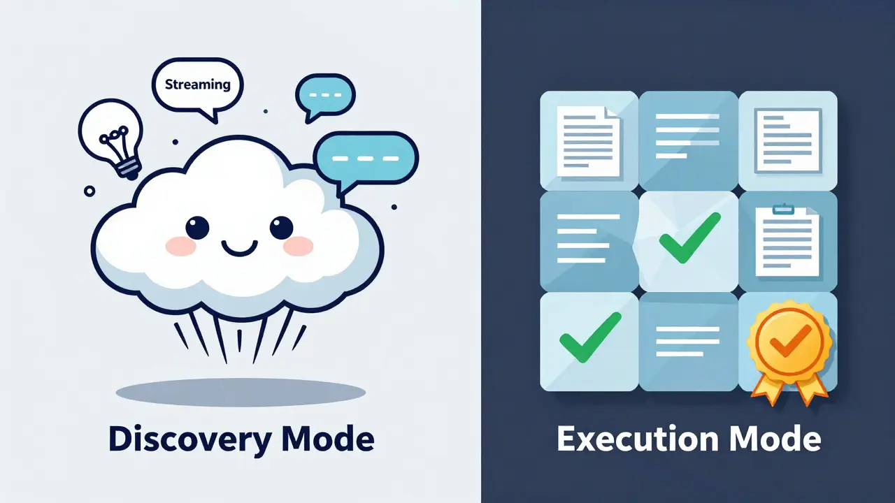 Visual contrast between creative brainstorming using streaming AI and structured data analysis using batch AI.