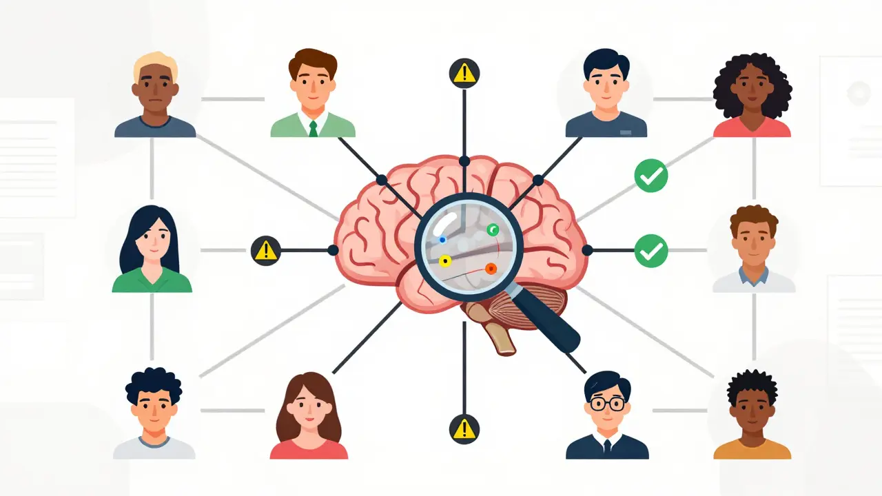 Diagram showing diverse data inputs correcting bias within a neural network model.