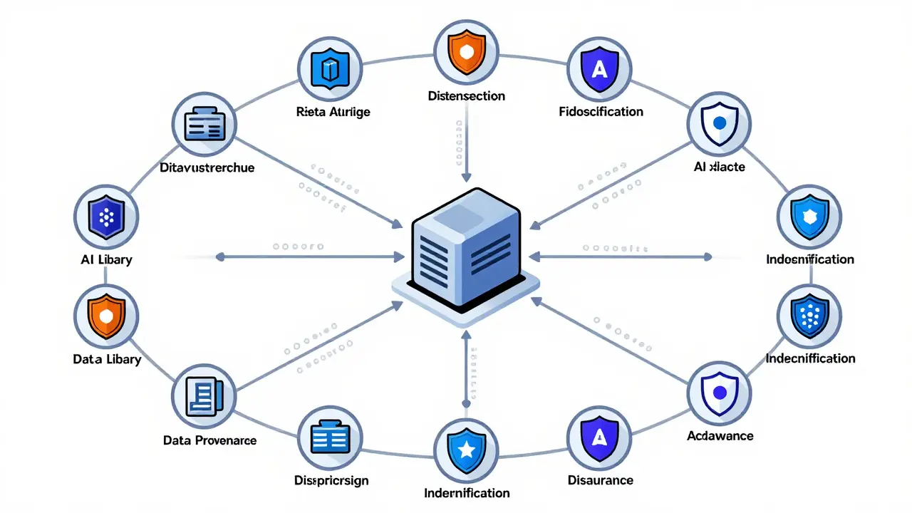 Diagrammatic view of secure data licensing networks and provenance tracking systems.