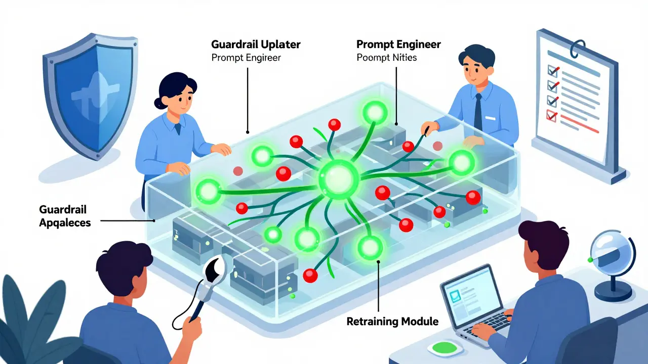 Engineers patching and securing a neural network model structure