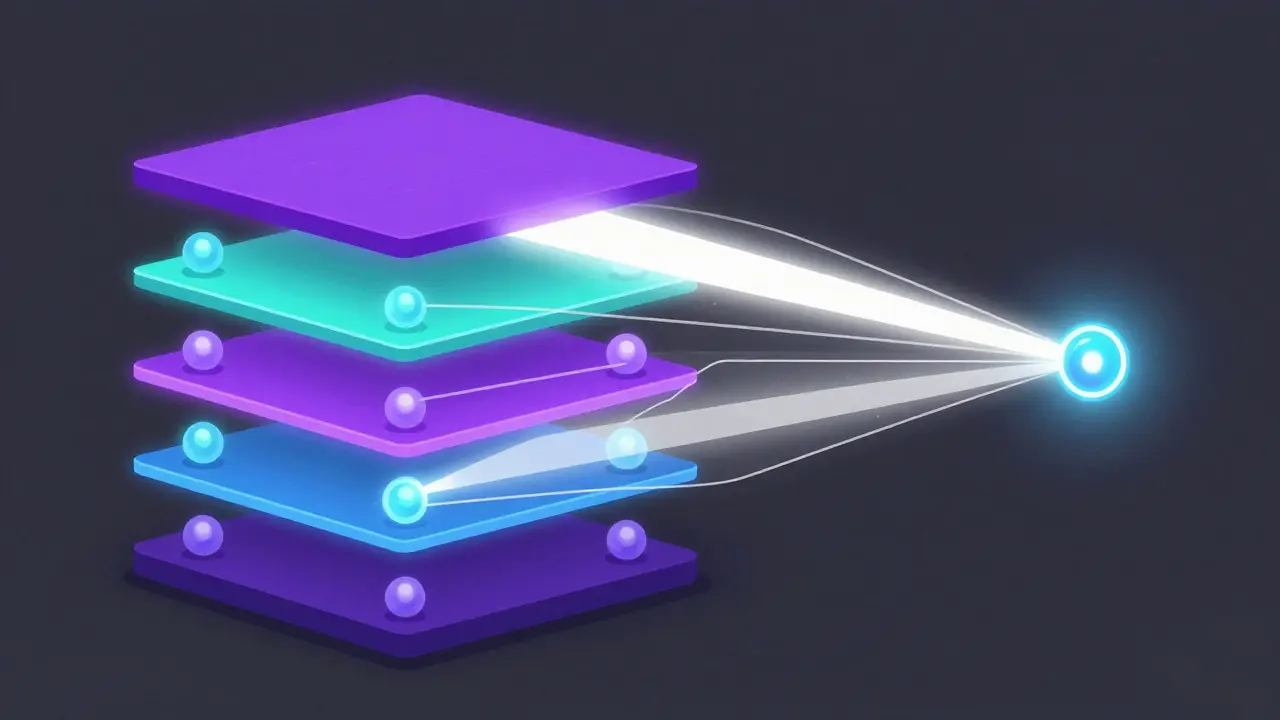 Futuristic illustration of dynamic routing scanning multiple neural network layers.