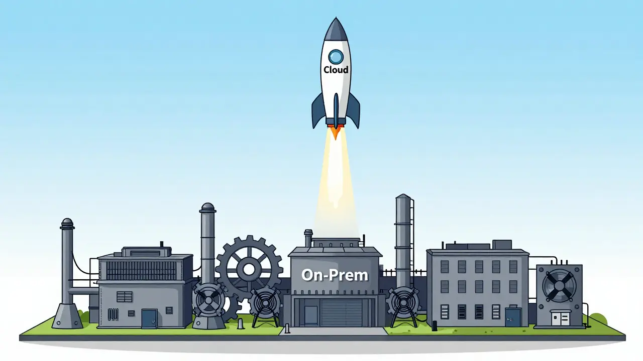 Illustration contrasting cloud scalability with on-prem hardware costs