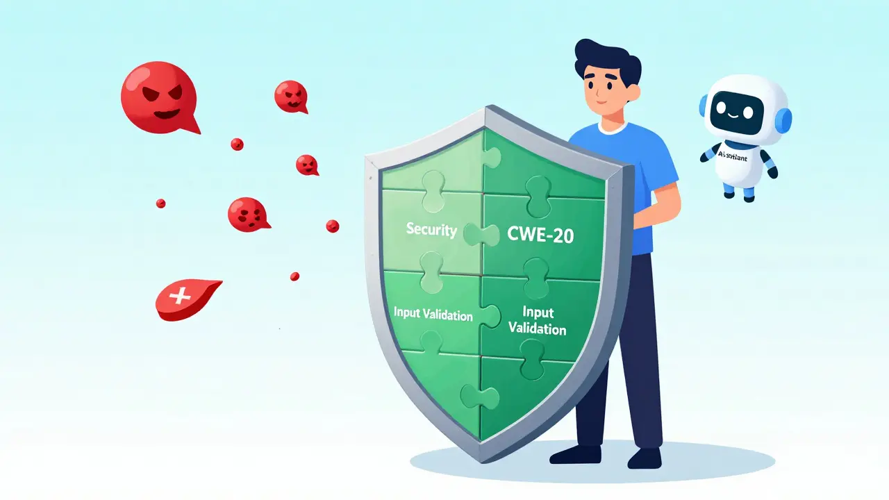 Shield built from test cases blocking security threats, symbolizing security by design in coding.