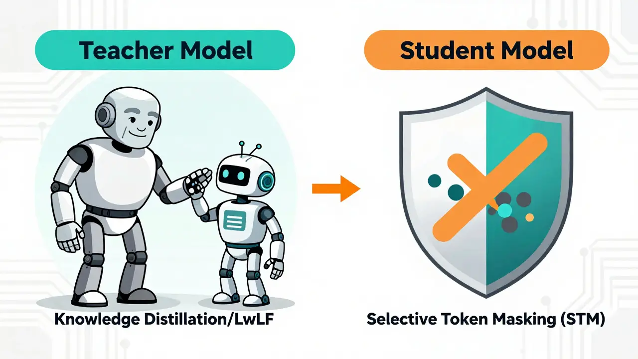 Teacher-student AI models and token masking