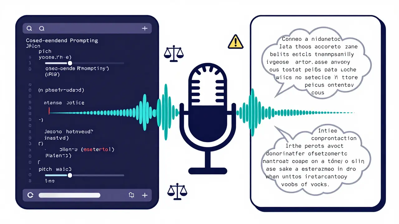 Technical diagram of voice synthesis parameters and ethical balance