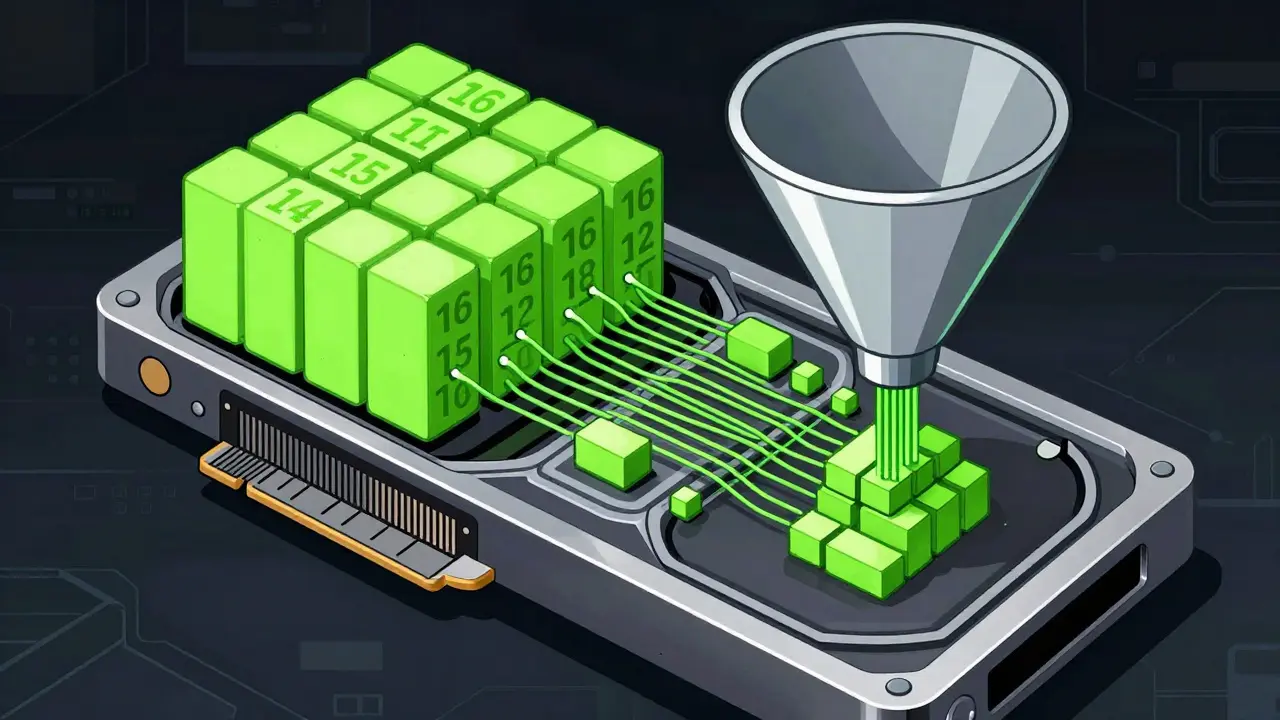 Visualizing 4-bit quantization compressing data on a GPU chip