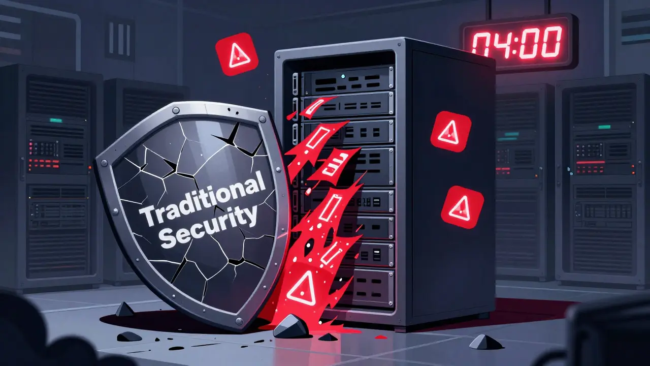 Broken security shield and urgent timer illustrating fast patch windows