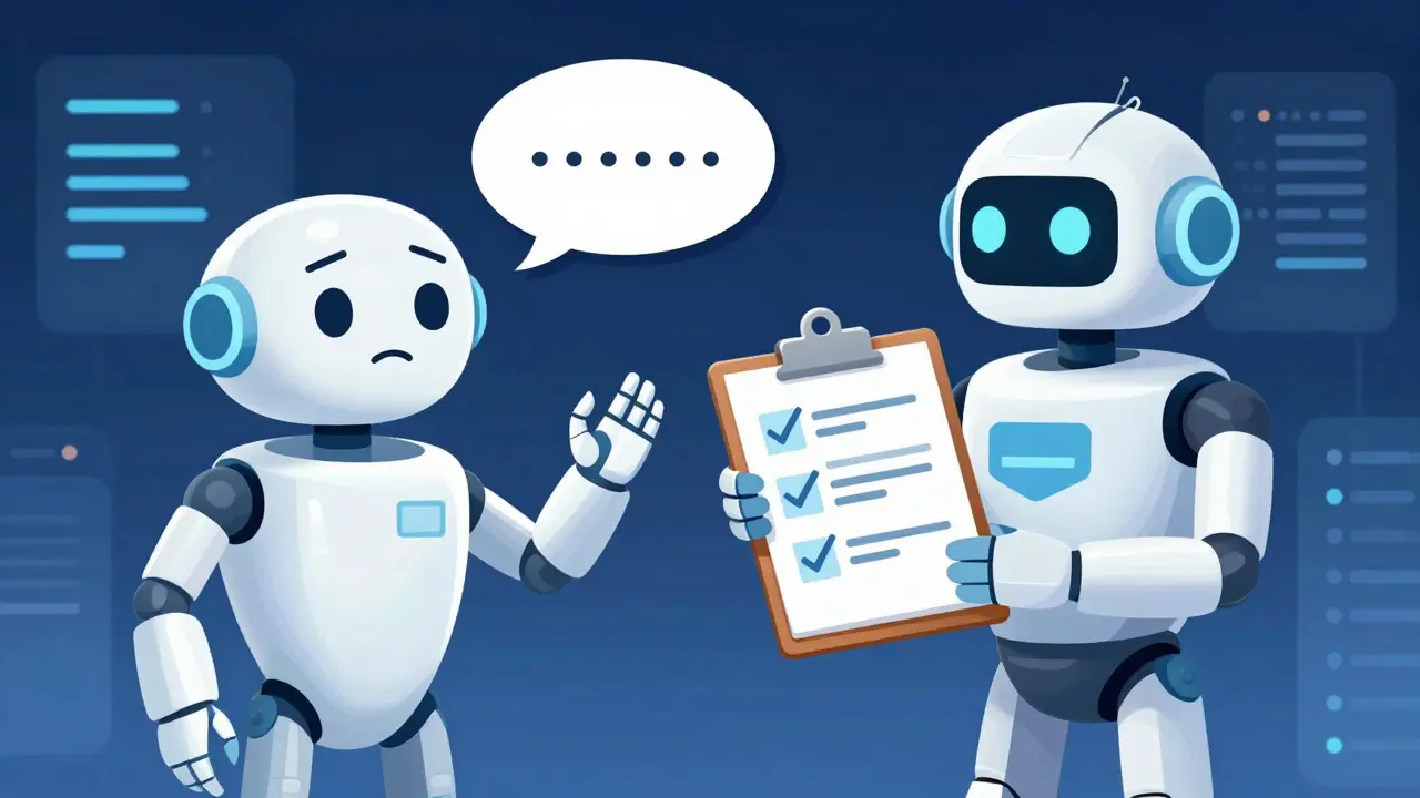 Comparison of generic vs instruction-tuned AI robots providing customer service responses