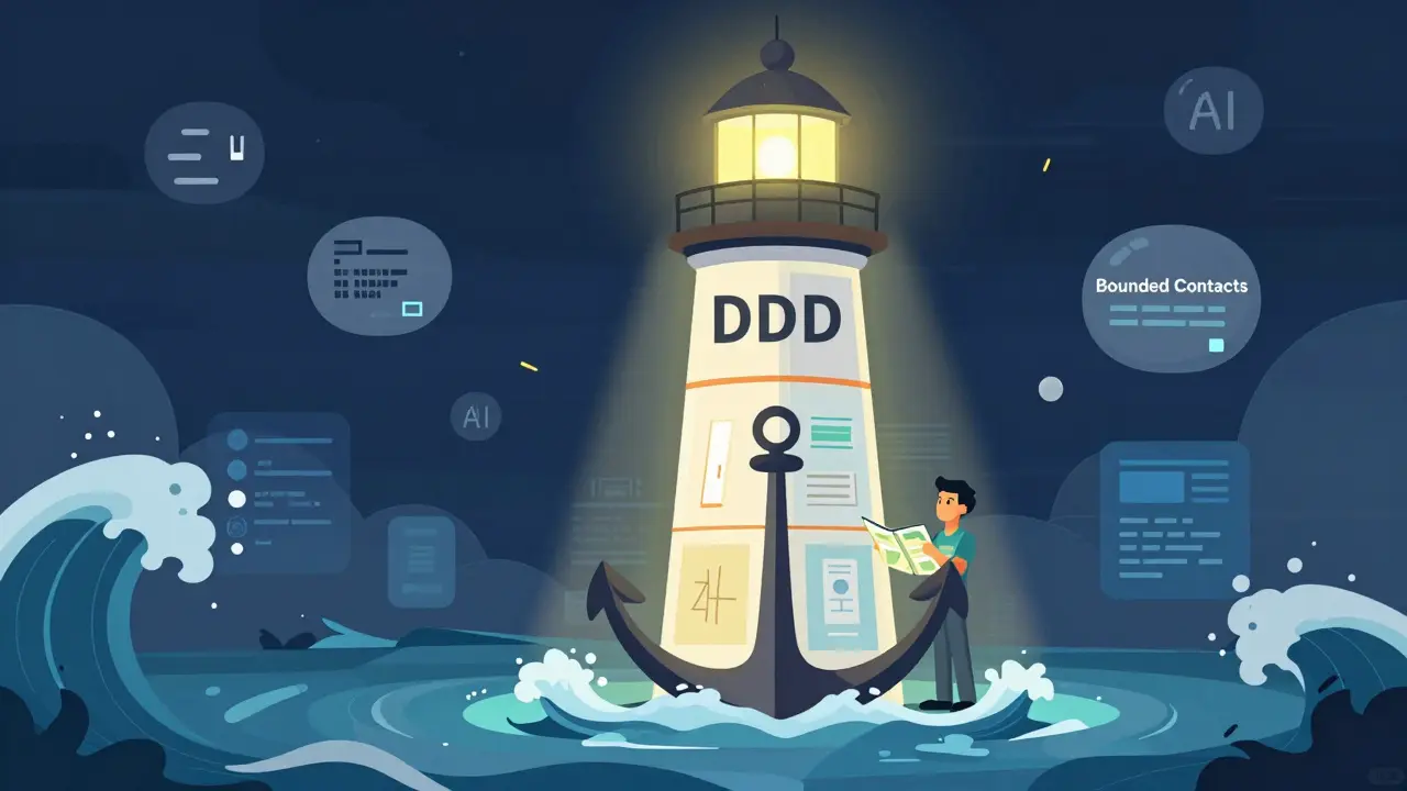 Lighthouse labeled DDD providing structure and stability against chaotic waves of code