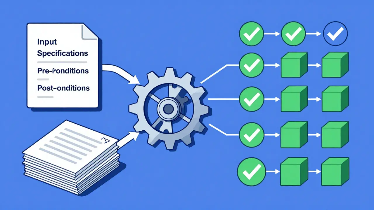 Structured prompt inputs transforming into reliable, green-coded outputs