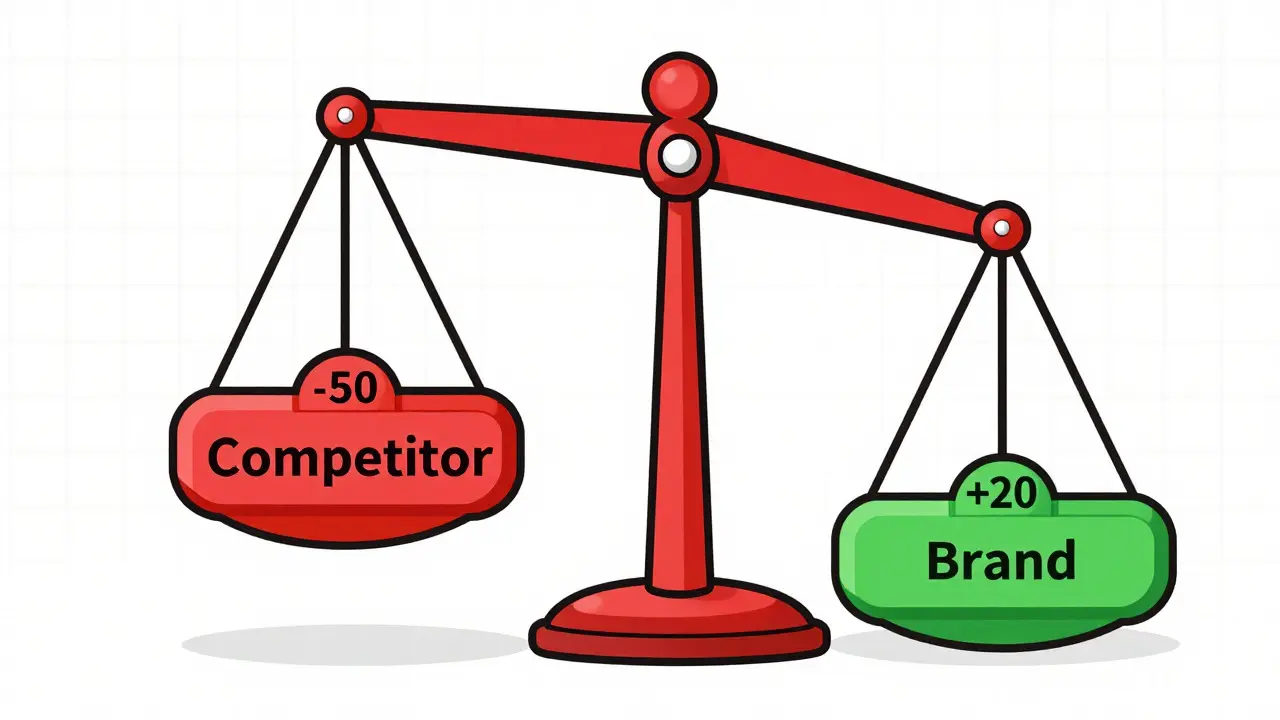 Balance scale illustrating negative and positive bias values affecting token selection.