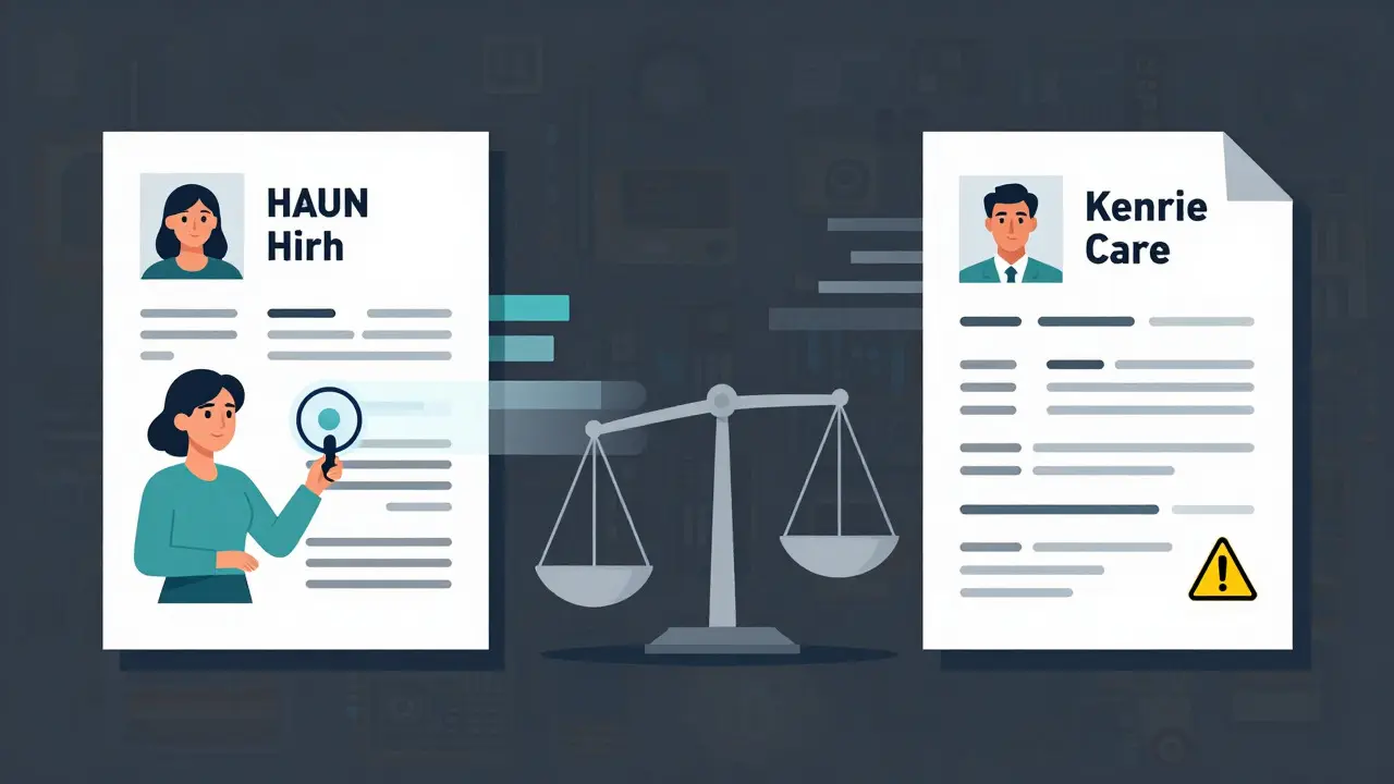 Diagram depicting AI bias affecting hiring and healthcare outcomes
