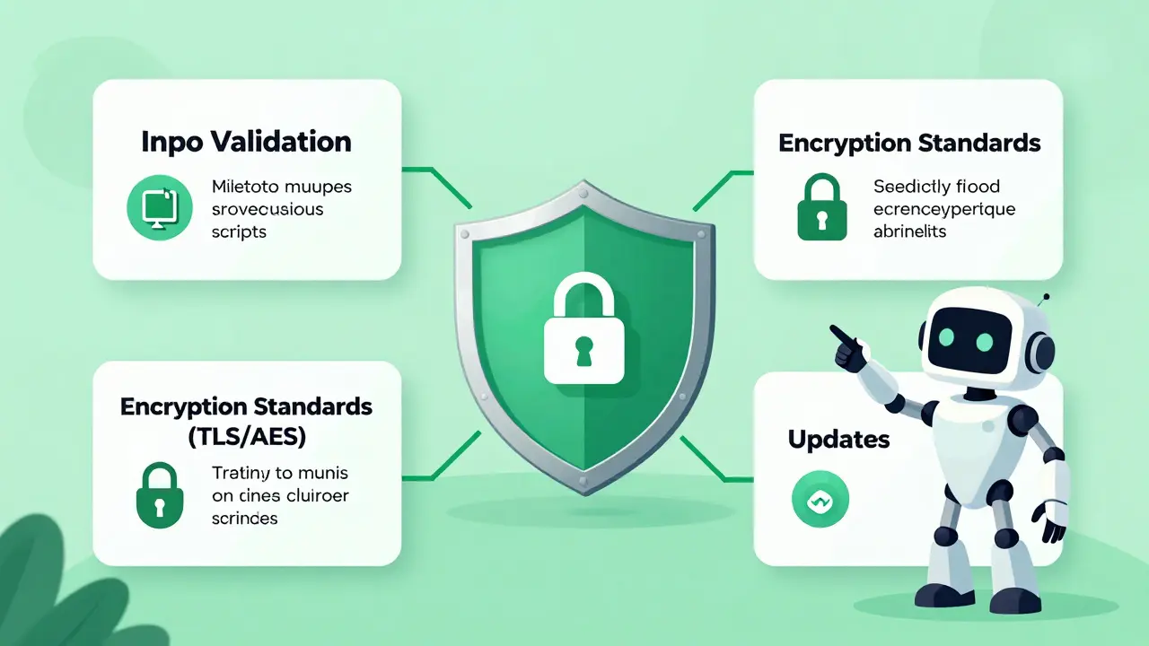 Diagram of a secure workflow shield protecting an app with validation and encryption