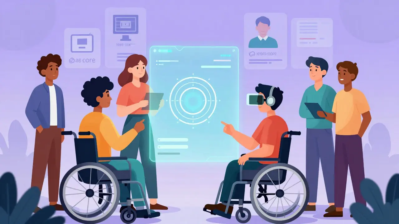 Diverse users testing a holographic accessible interface