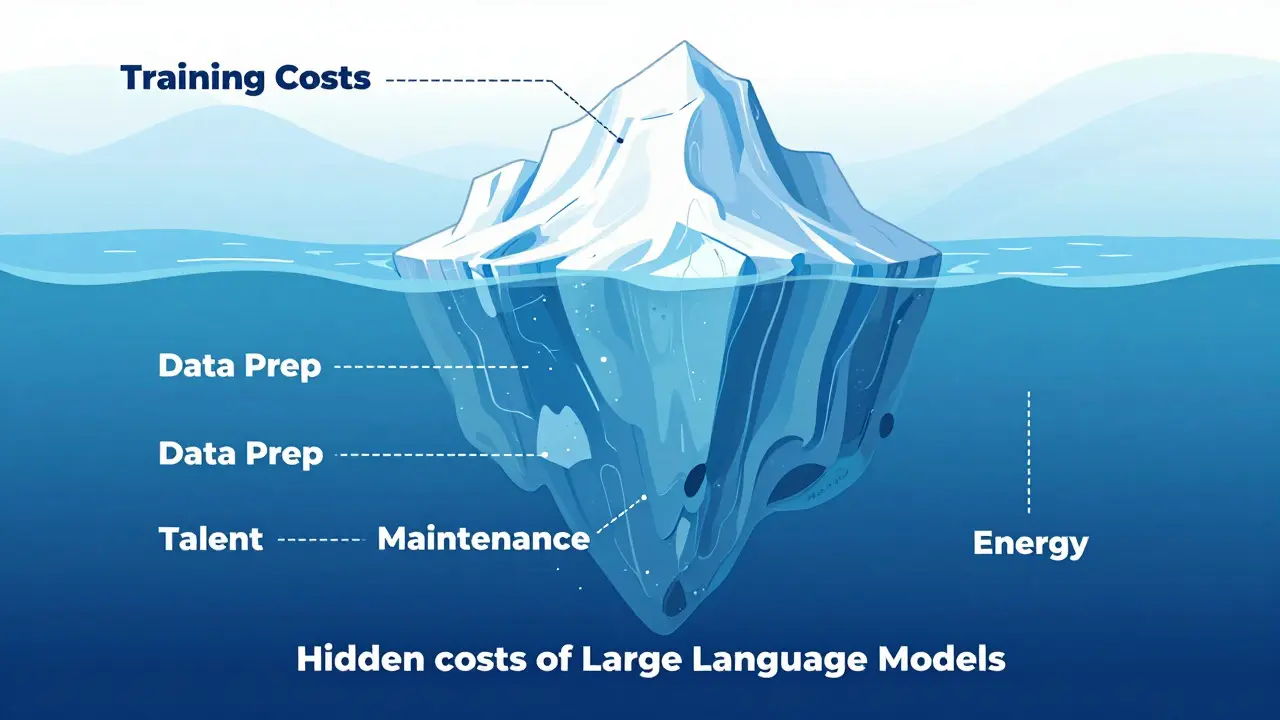 Iceberg showing visible training costs vs hidden operational costs