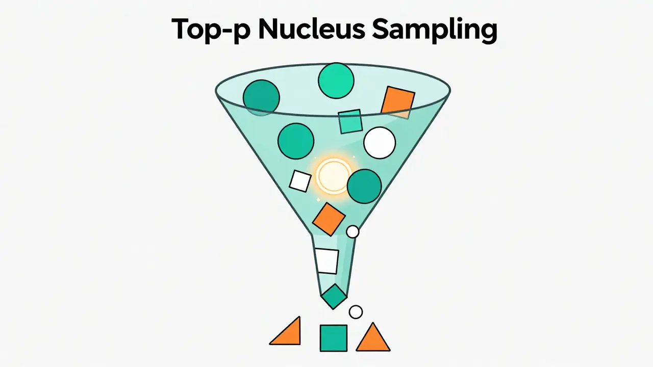 Illustration of funnel filtering tokens for nucleus sampling
