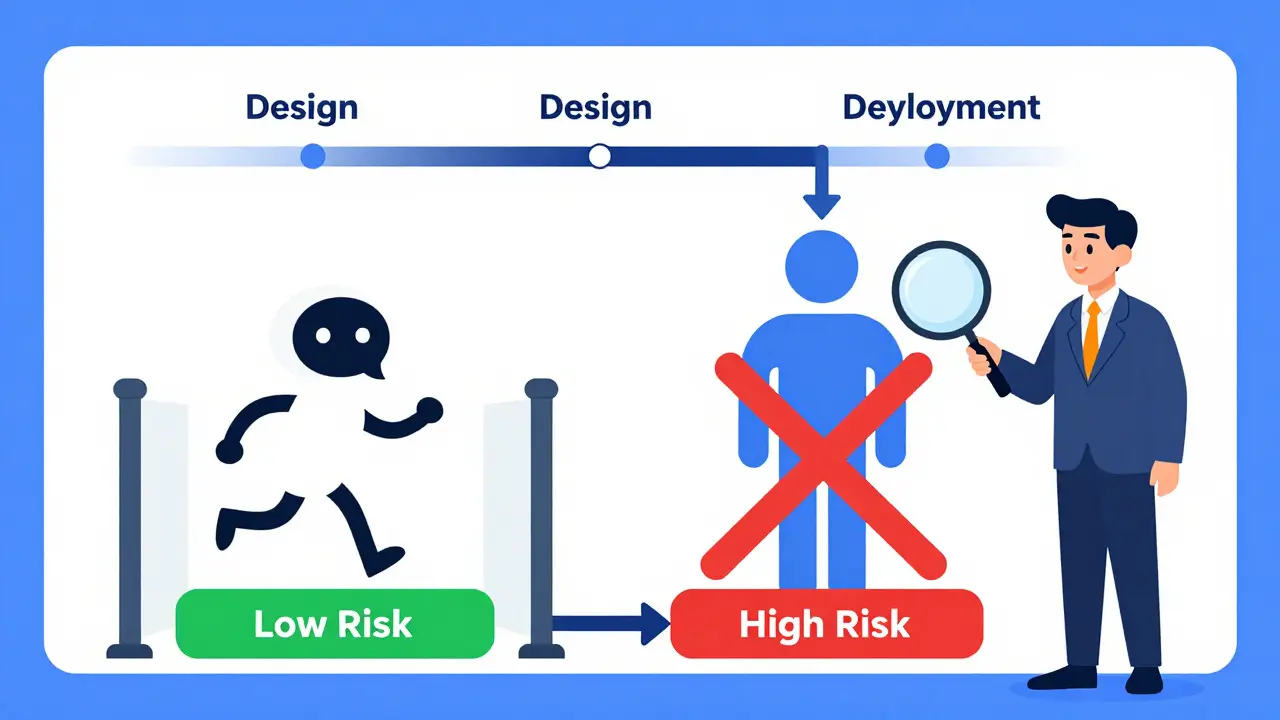 Illustration of tiered AI risk assessment stopping high-risk models