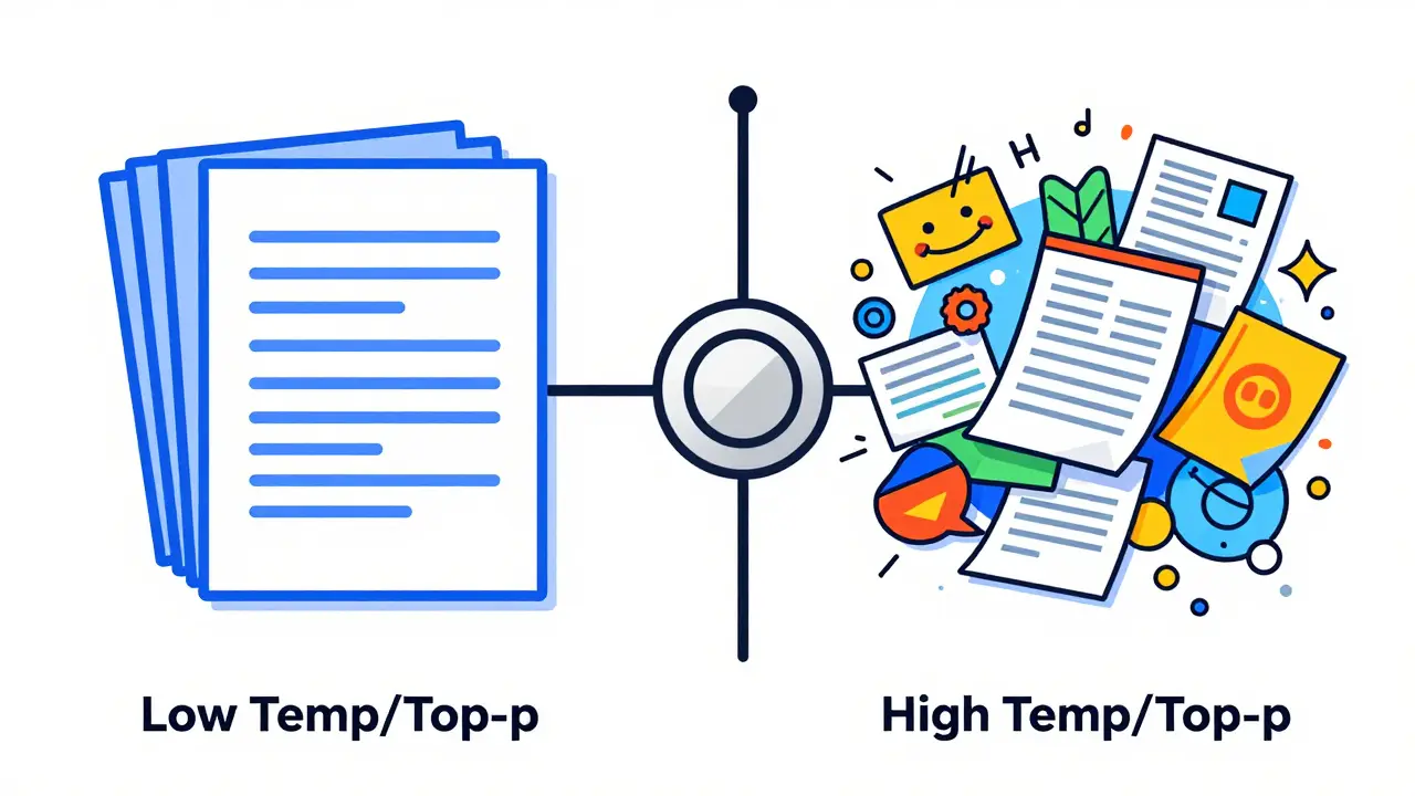 Split view comparing deterministic vs creative AI outputs
