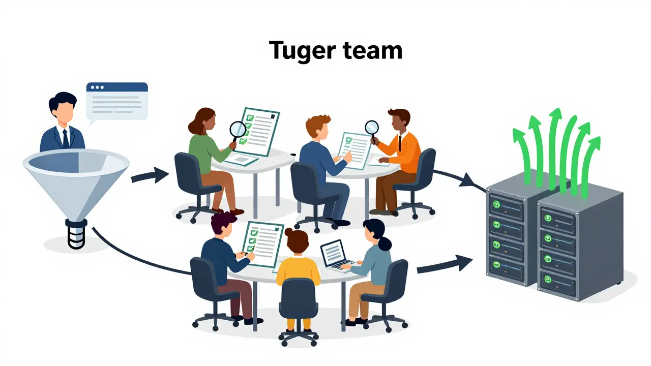 Workflow diagram showing humans reviewing AI outputs to improve accuracy.