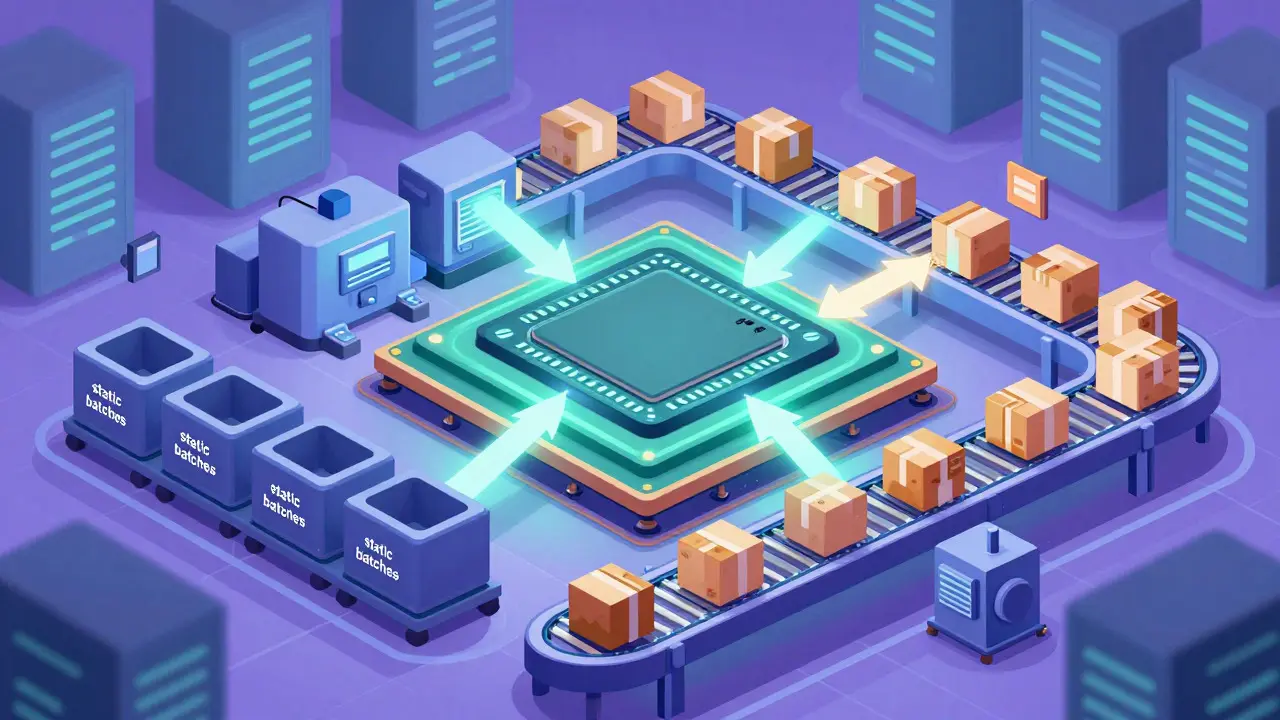 Comparison of static versus dynamic batching systems on a GPU processing unit