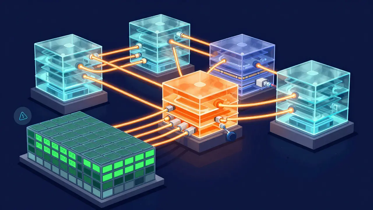 Distributed neural network across multiple GPUs with memory caching visualization