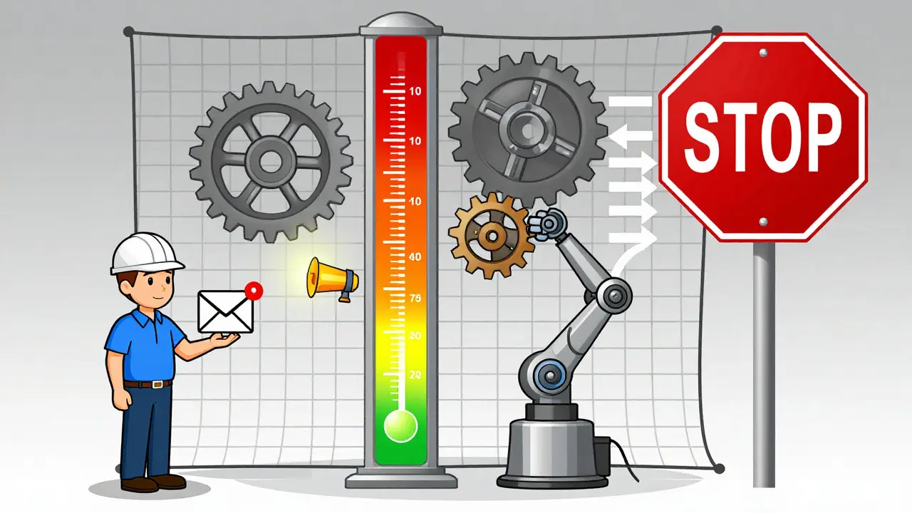 Illustration of a graduated alert system with automatic model switching to manage AI costs.