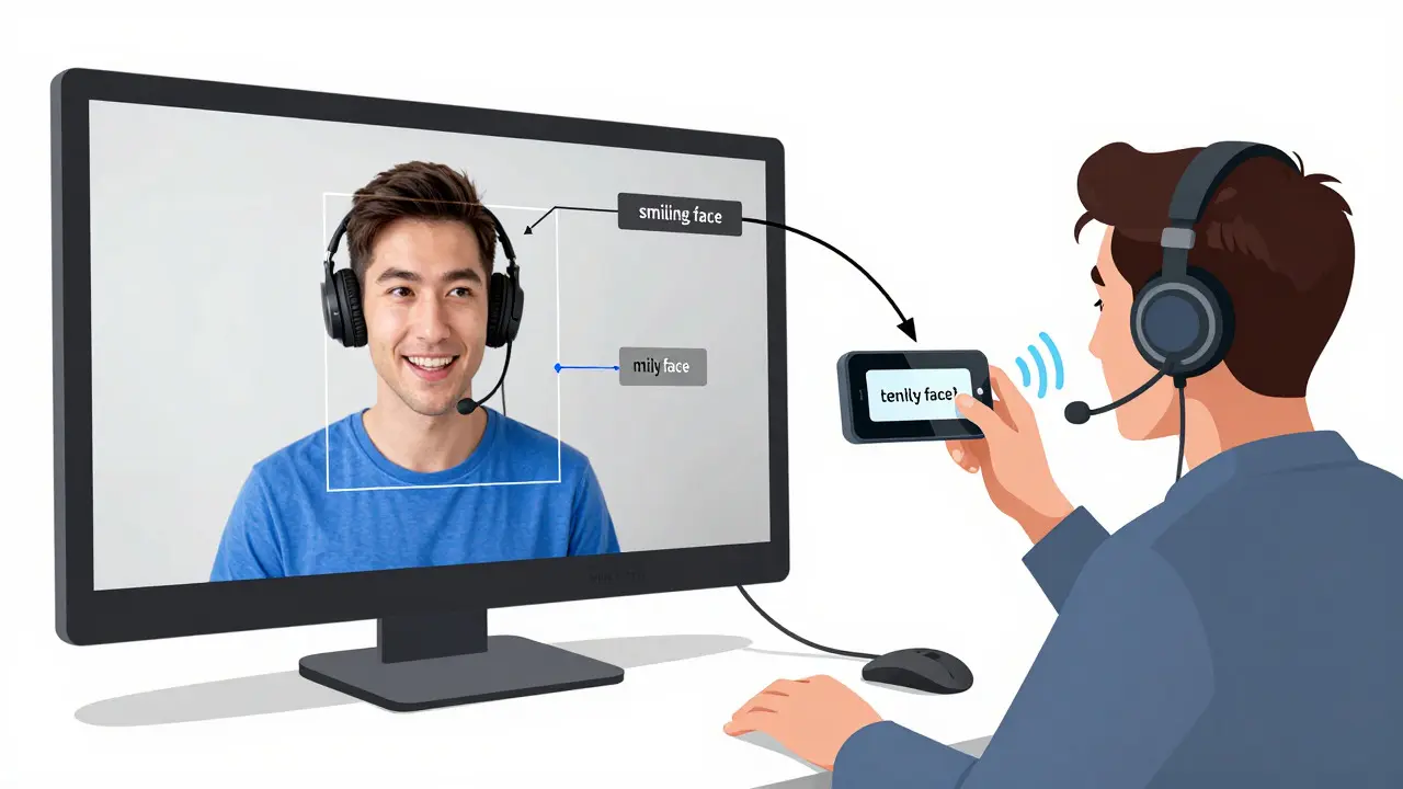 Illustration of a user querying video content via AI for real-time audio descriptions.