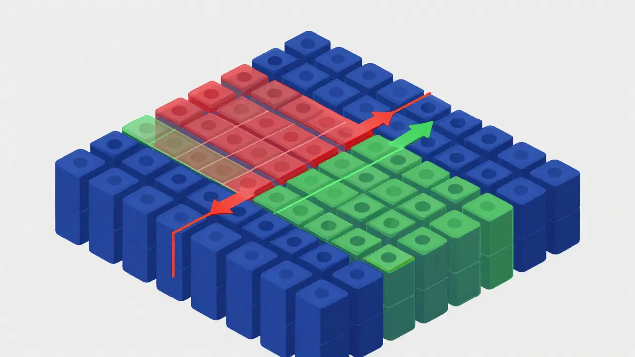 Schematic diagram showing small low-rank matrices modifying a large weight grid
