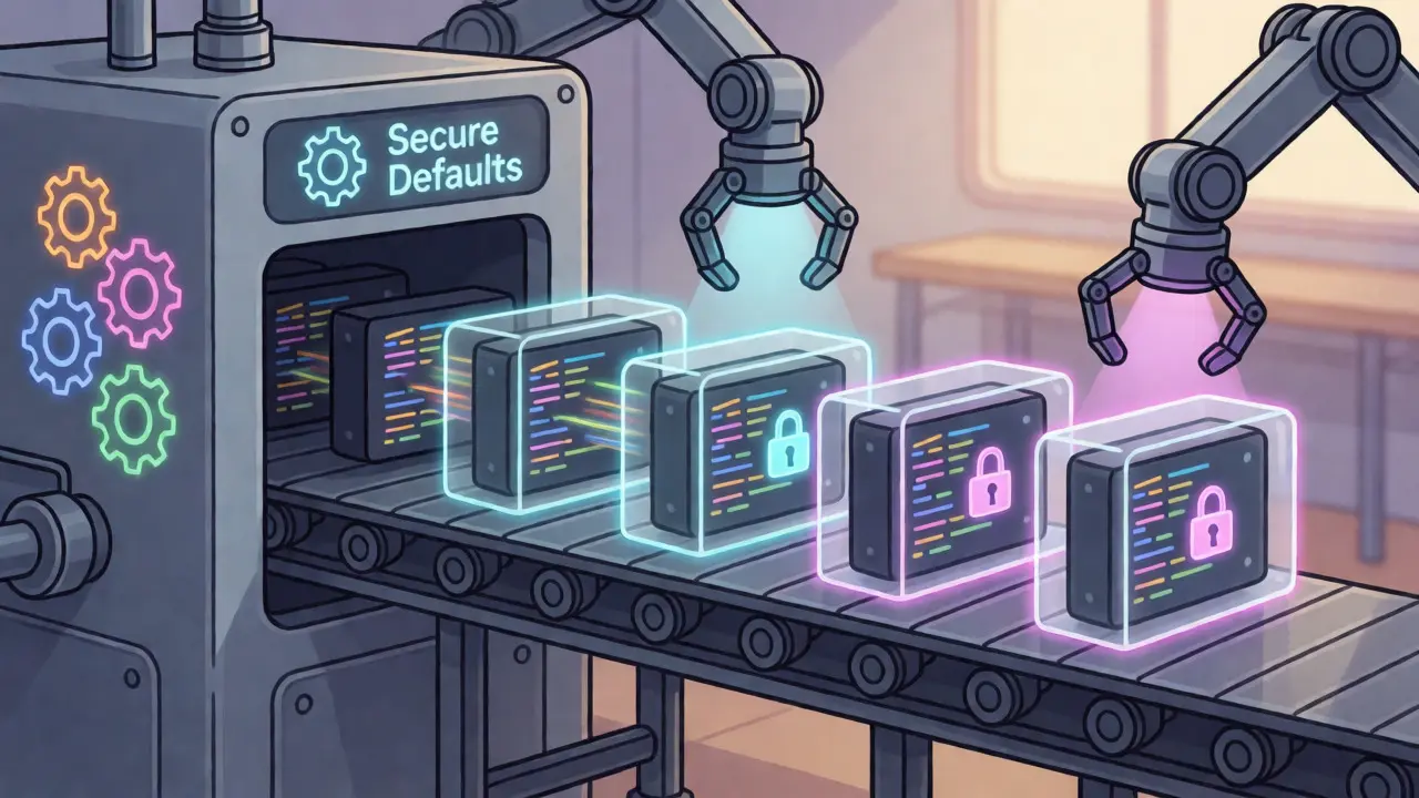 Code blocks being automatically secured and packaged on an assembly line