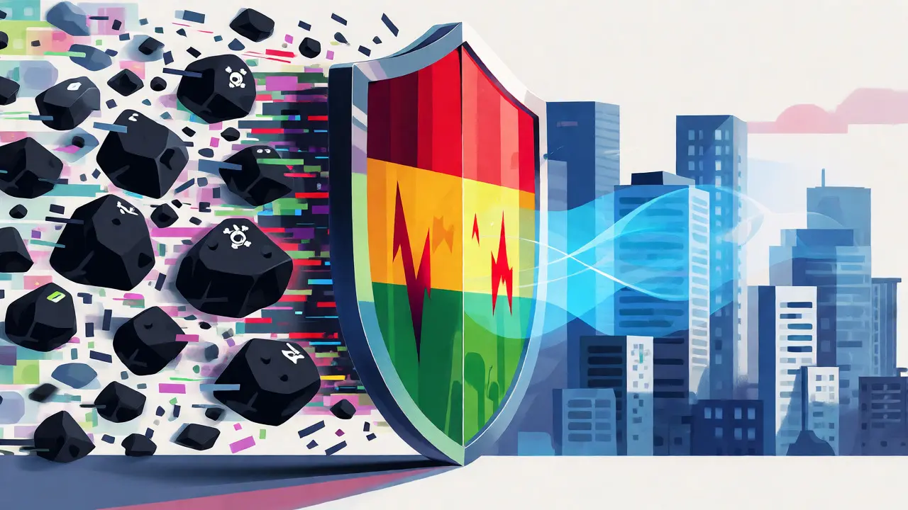 Colored shield blocking risky AI code from reaching production
