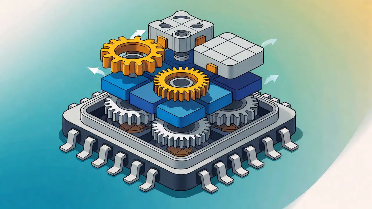 Cutaway of transformer chip with mixed precision