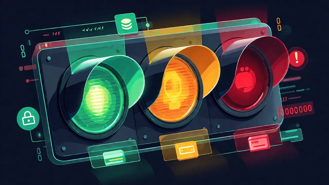 Holographic traffic light system gating code deployment risks
