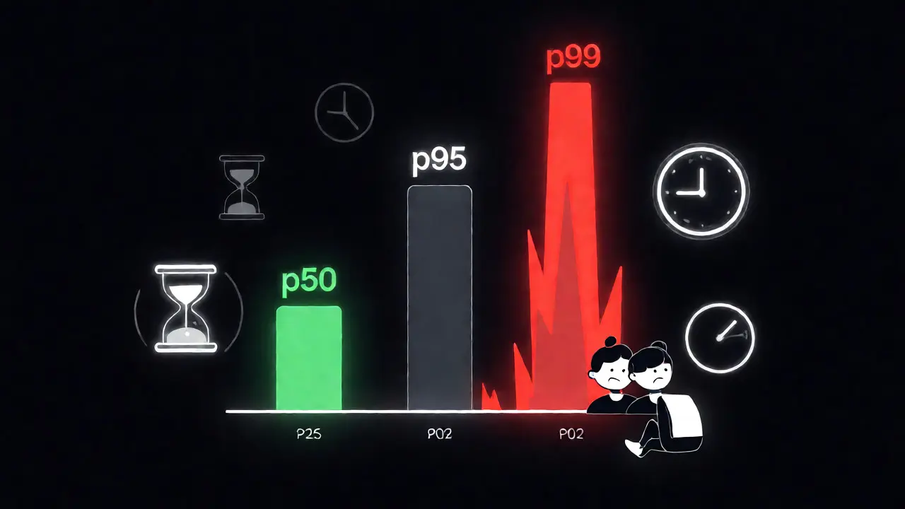 Latency dashboard highlighting high p99 tail latency spikes