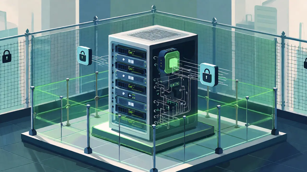 Secure on-premise small language model server within a protected digital perimeter showing data sovereignty.