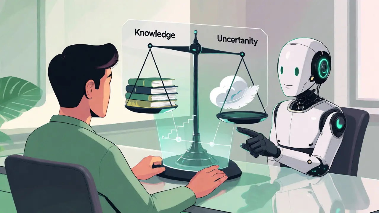 User viewing an AI interface where the system balances knowledge against uncertainty.
