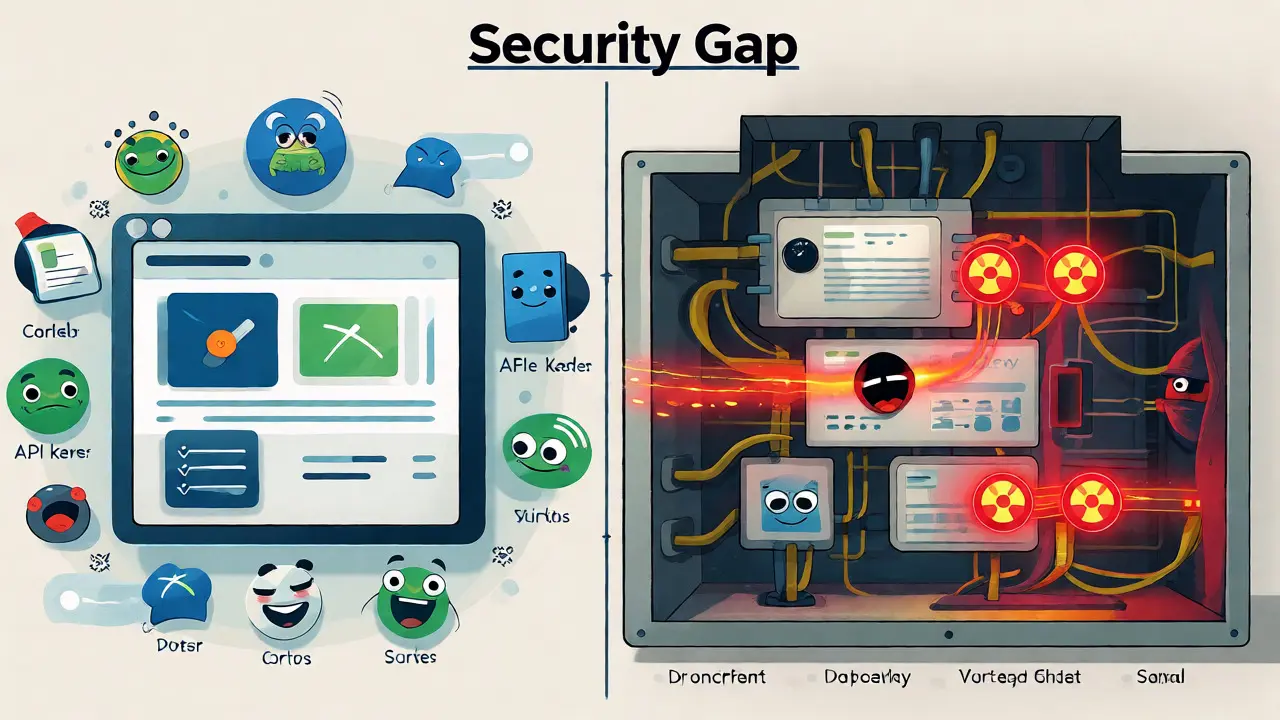 Diagram showing frontend ease vs backend security gaps