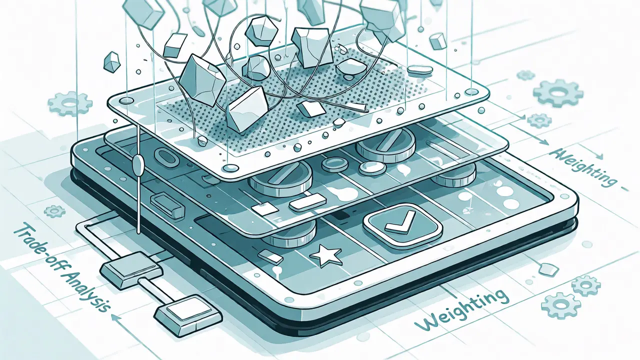 Isometric technical illustration of AI filtering raw data into a precise recommendation.