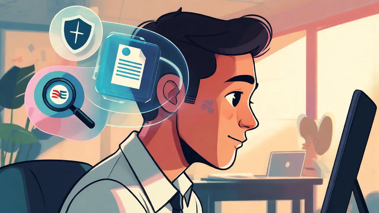 Salesperson on video call receiving real-time AI insights via holographic overlay