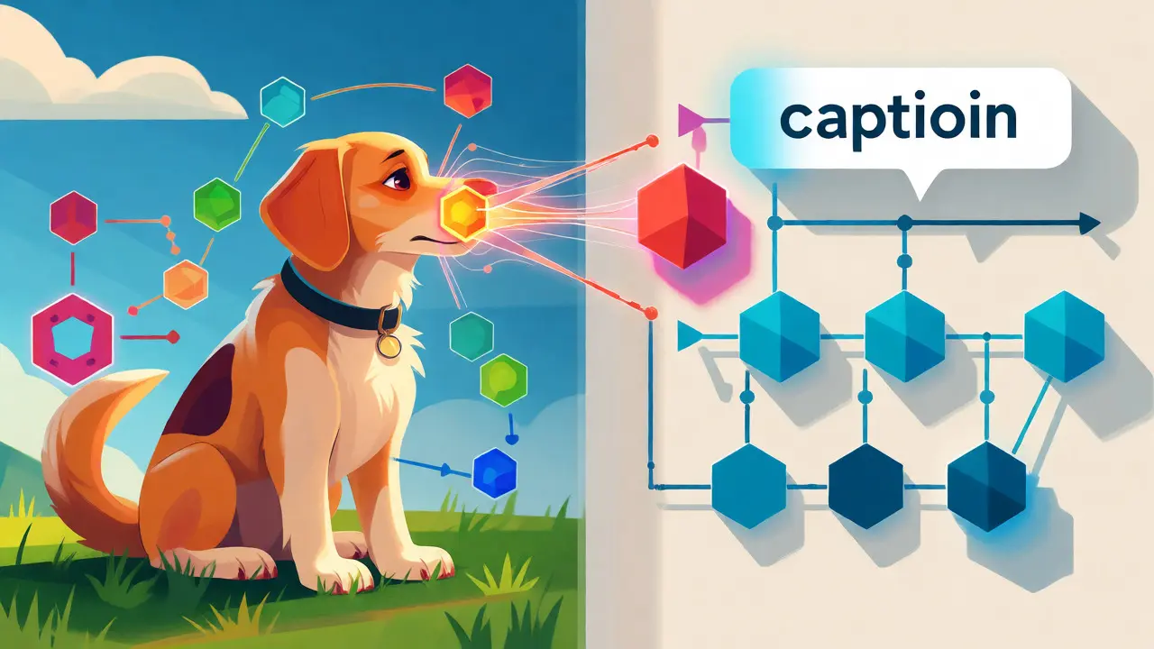 Visual features linking to text generation